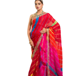Gulkand Lehariya Saree | Aari Gottapati Work on Chinon | Jaipurio Designer Collection